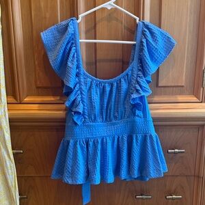 Anthropologie Blue Ruffled Blouse